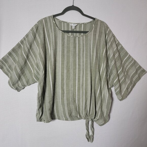 Time & Tru Womens Top Sz XXL Pull Over Side Knot Rayon Linen Blend Sage Green - Picture 1 of 13
